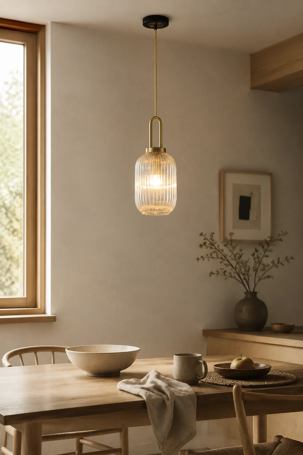 Sanna Modern Ribbed Clear Glass Pendant Light - Lumpaz