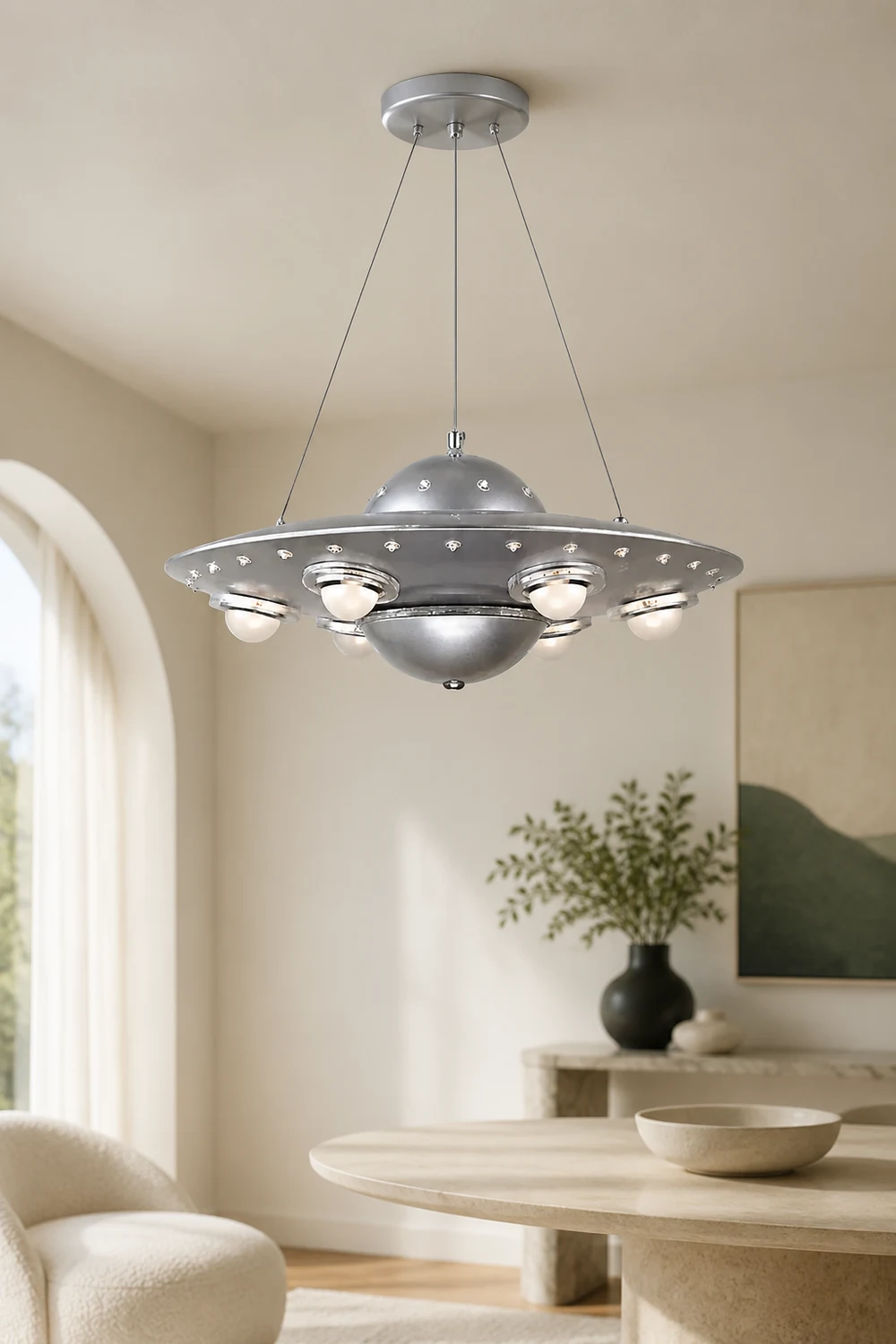 Alessio Modern UFO Metal Kids Pendant Light Silver - Lumpaz