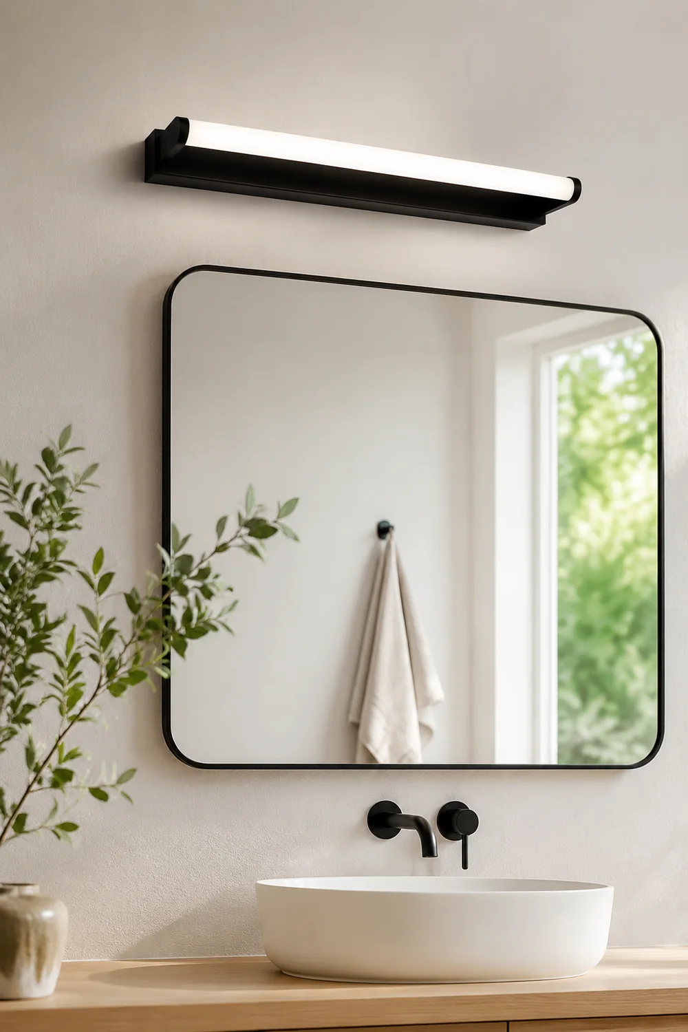 Leigh Minimalist Linear Cylindrical Metal/Acrylic Wall Lamp, Black, Bathroom - Lumpaz