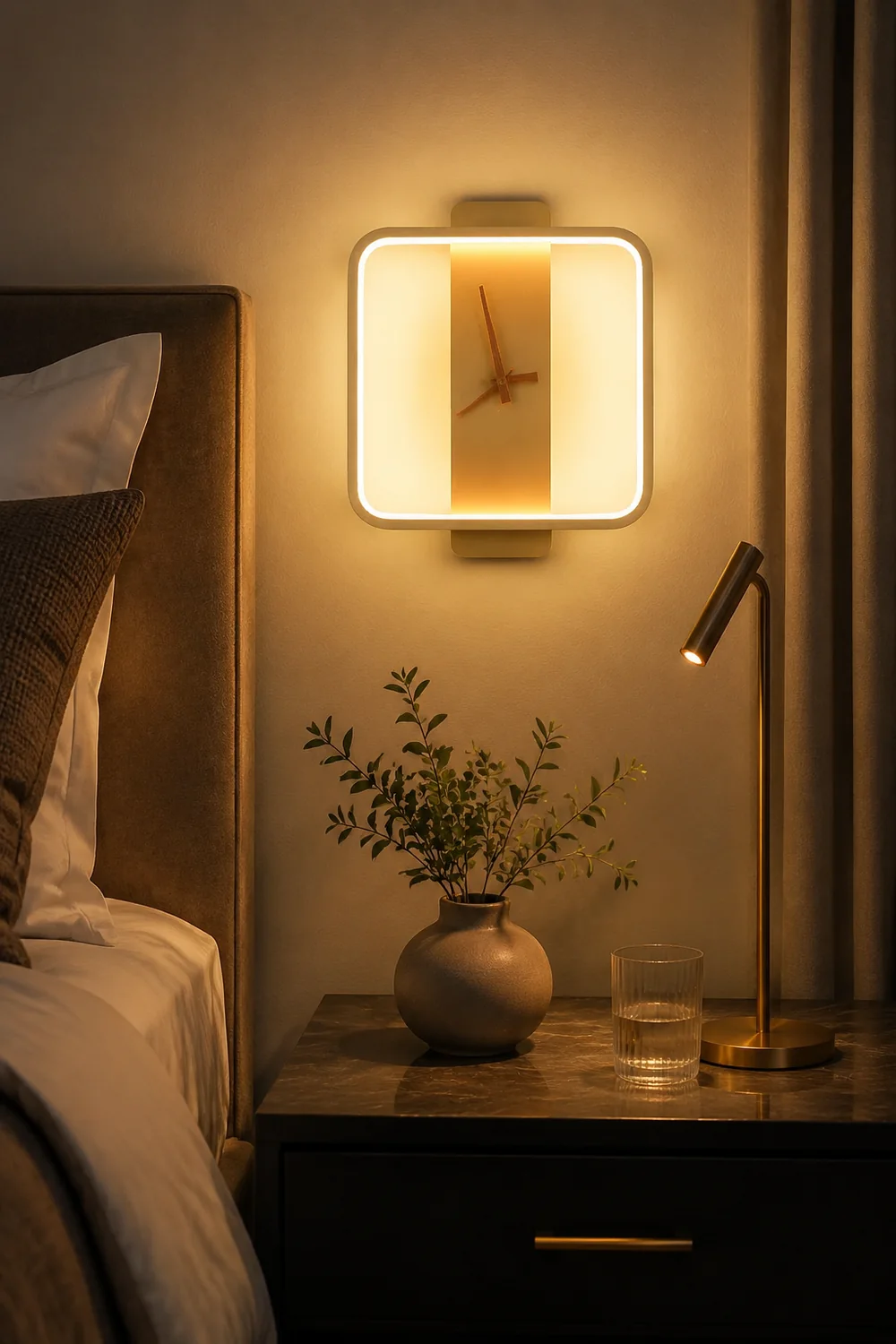 Morandi Nielsen Square Clock Metal & Acrylic Wall Lamp, Gold - Lumpaz