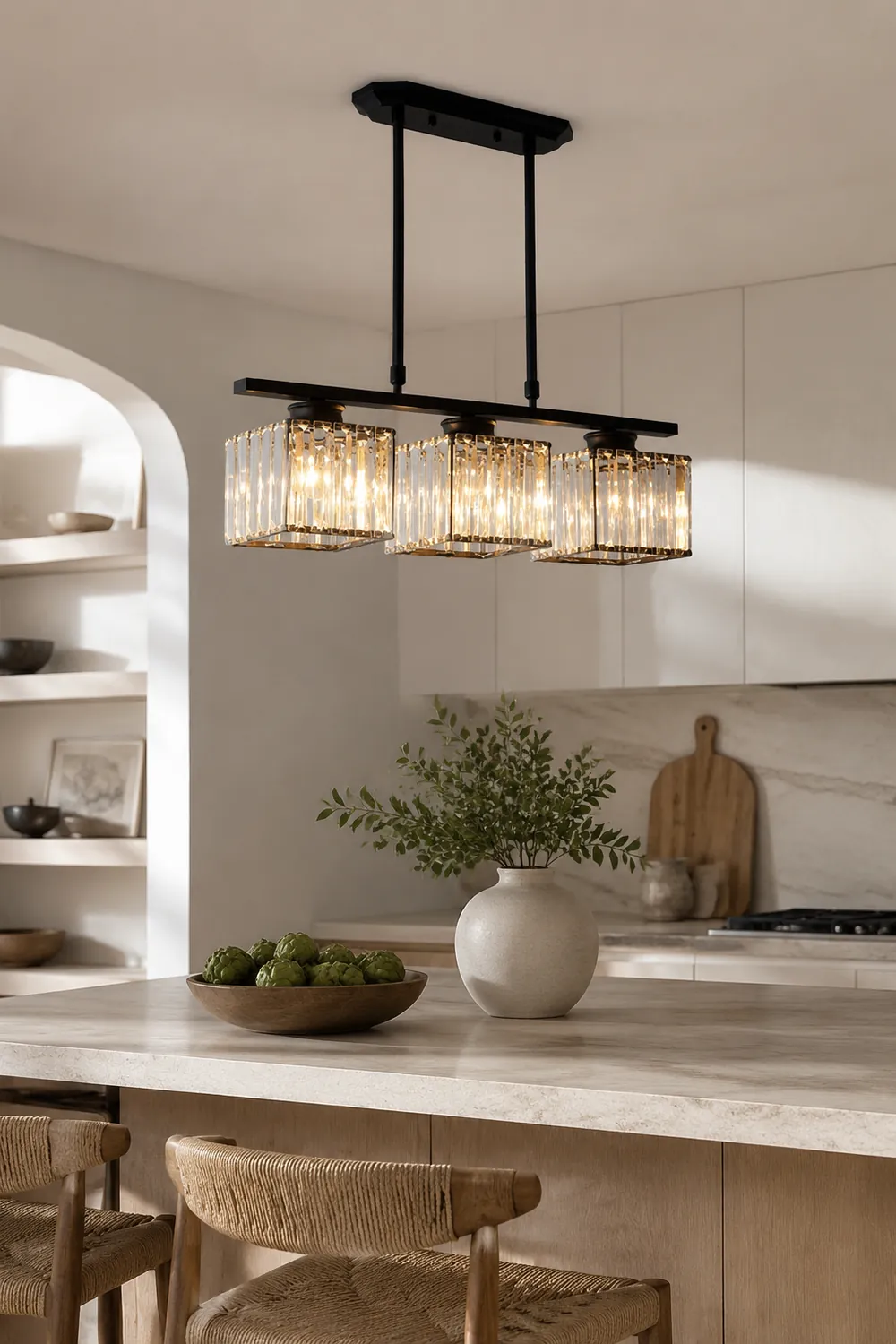 Kristy Crystal Square Pendant Light, Black & Gold, 3/4 Heads - Lumpaz