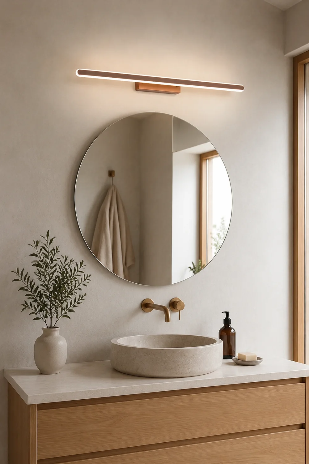 Leigh Modern Linear Minimalist Mirror Front Metal Wall Lamp, Gold - Lumpaz