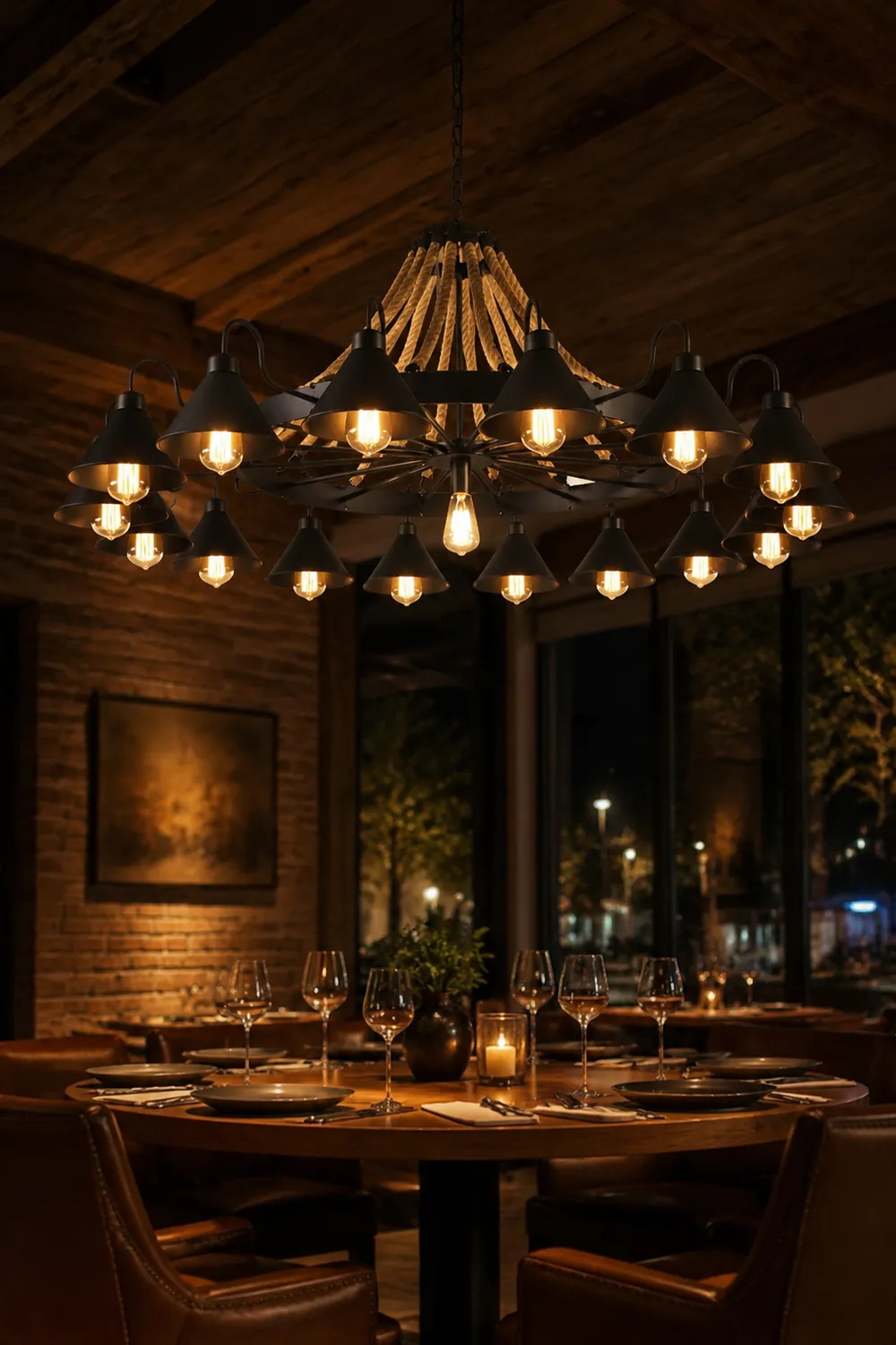 Alessio Vintage Industrial Rope Chandelier Metal Living Room - Lumpaz