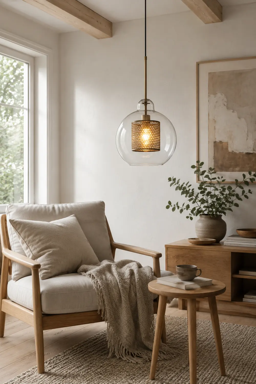 Oneal Contemporary Golden Pendant Light, Metal/Glass, Globe/Cylindric - Lumpaz