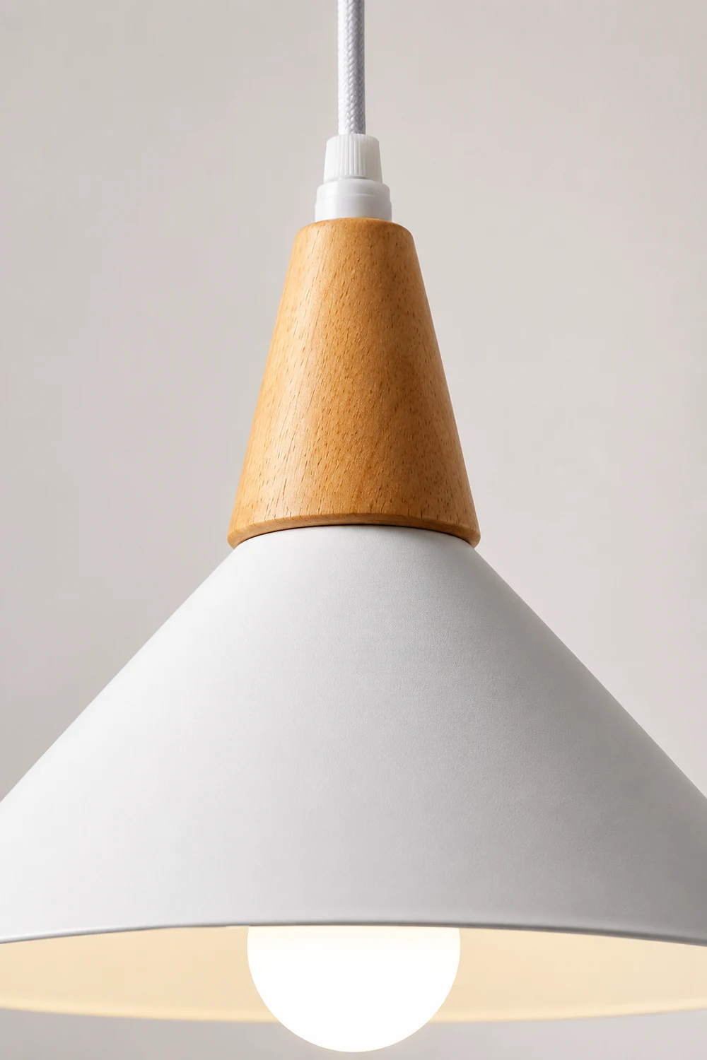 Morandi Minimalist Cap-shaped Metal Pendant Light, Natural Wood - Lumpaz