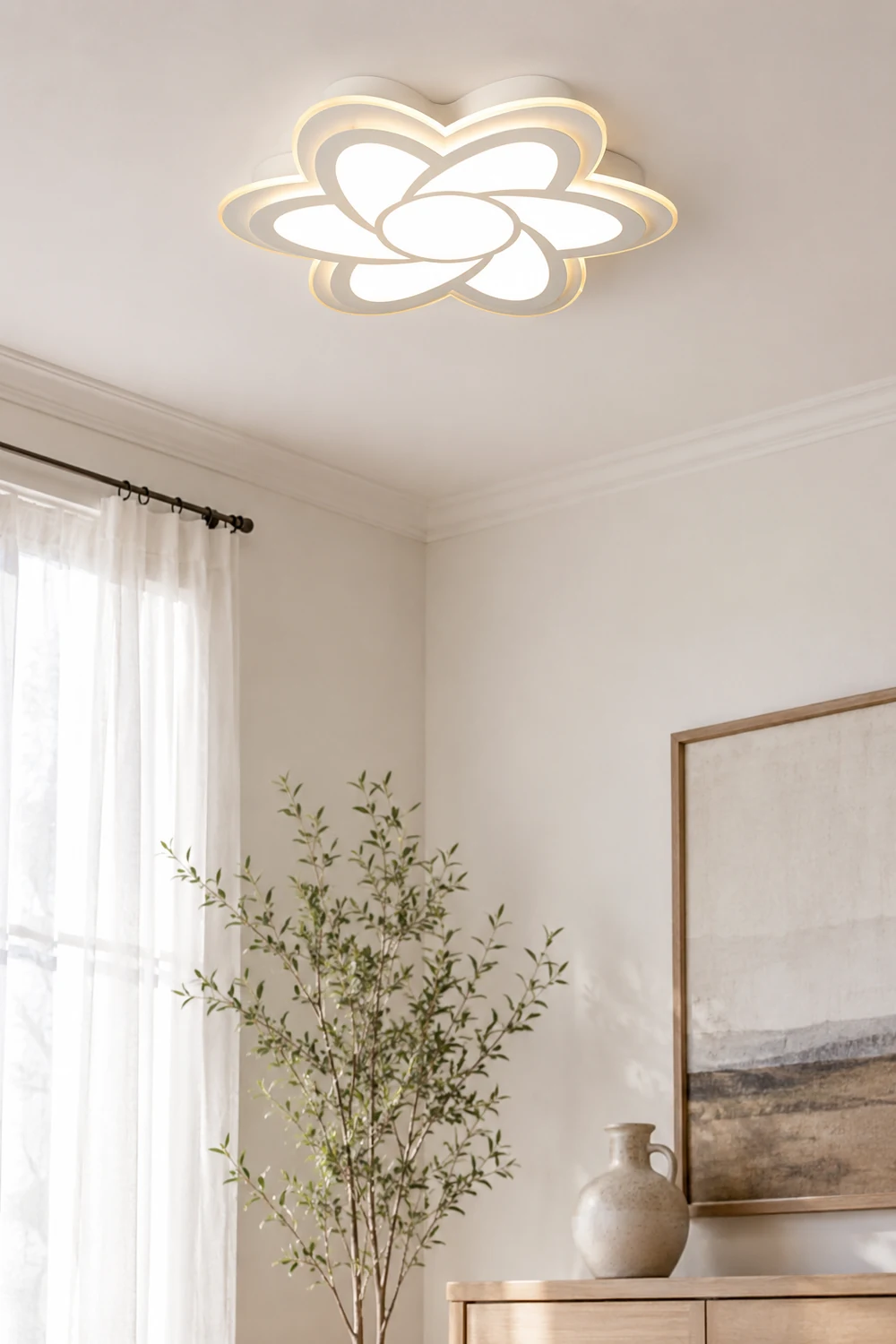 Hana Modern White Flower Flush Mount Ceiling Light, Metal - Lumpaz