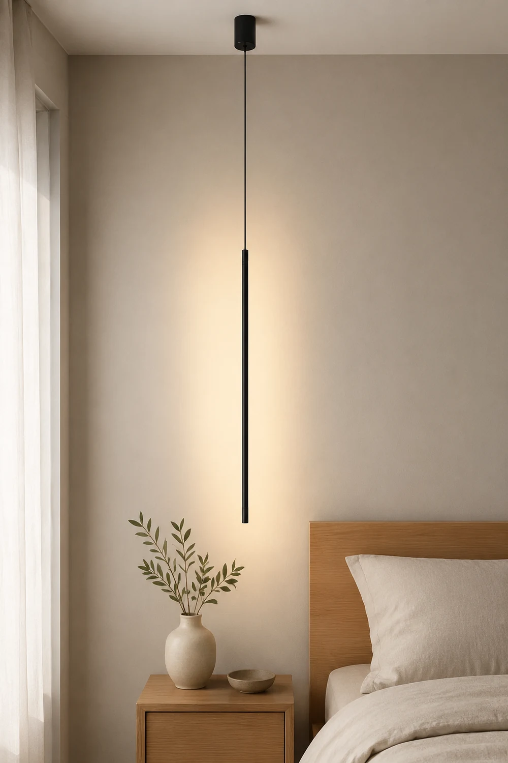 Edge Minimalist Linear Metal/Acrylic Pendant Light, Black - Lumpaz