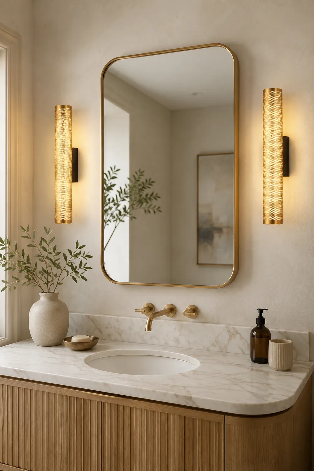 Zaid Modern Geometric Column Metal Vanity Wall Lamp, Brass - Lumpaz