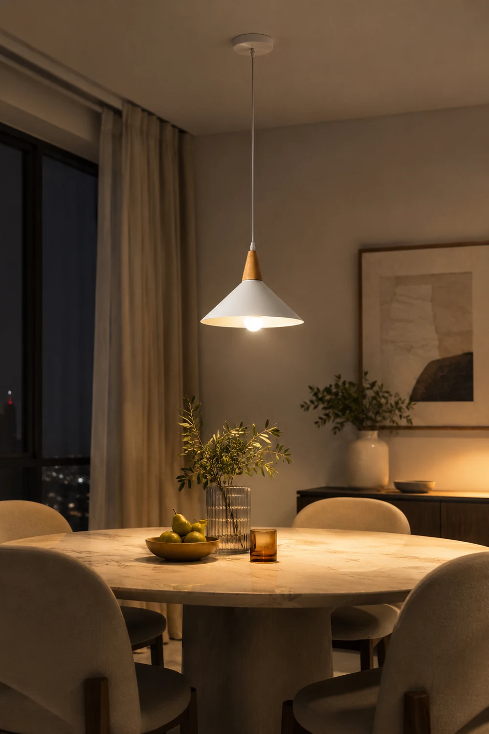 Morandi Minimalist Cap-shaped Metal Pendant Light, Natural Wood - Lumpaz
