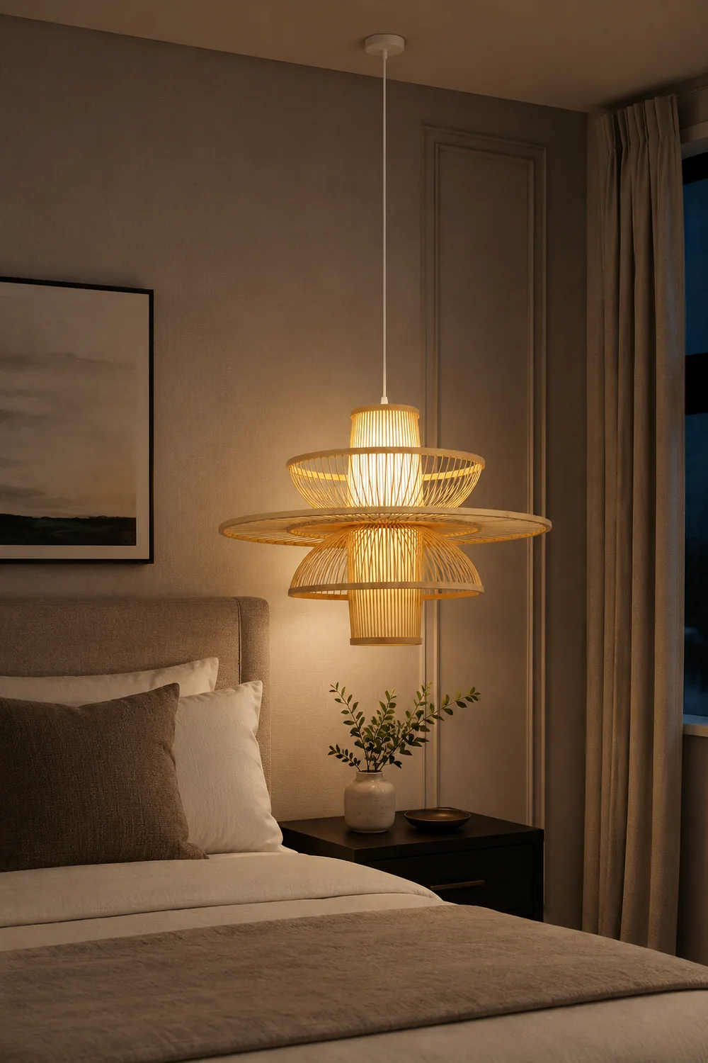 Muto Lotus-Shaped Rattan Pendant Light, 16"/19.5"/23.5" - Lumpaz