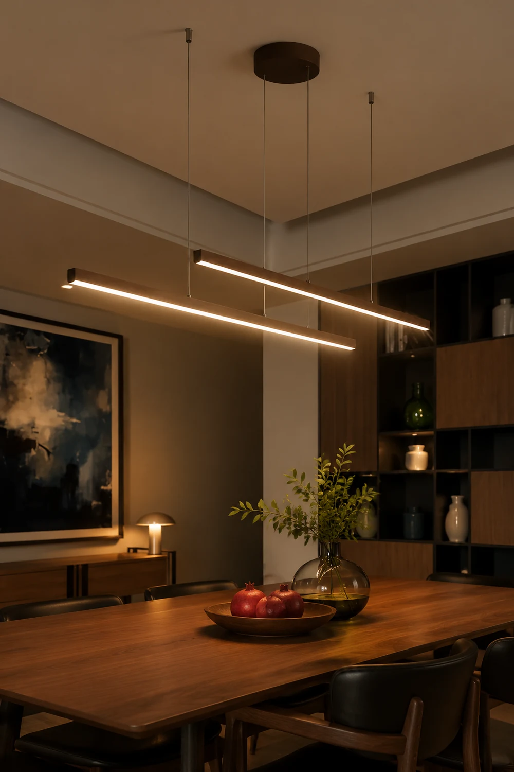 Edge Modern Minimalist Double-Linear Metal Pendant Light, Brown - Lumpaz