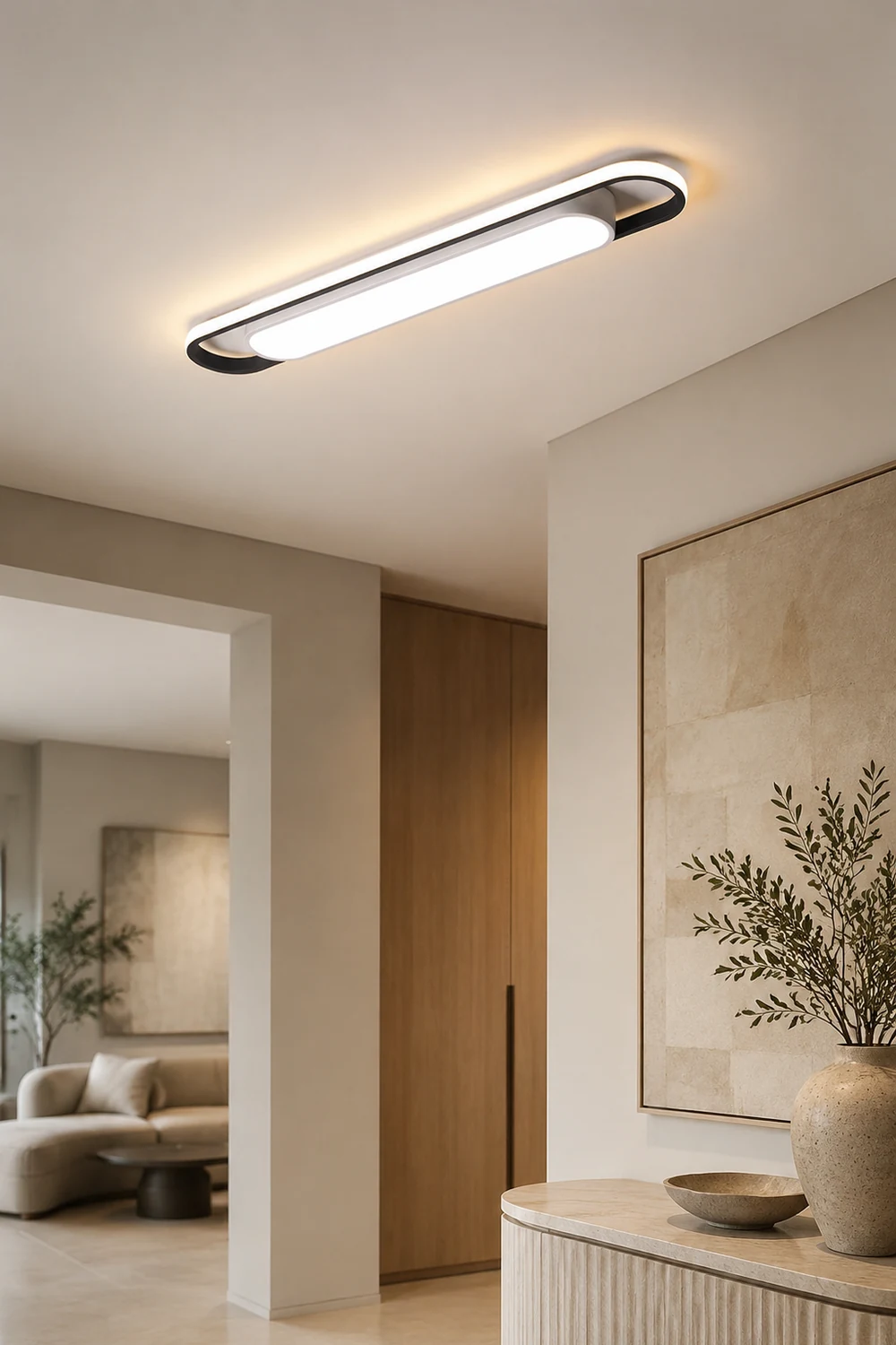 Quinn Minimalist Linear Flush Mount Ceiling Light, White - Lumpaz