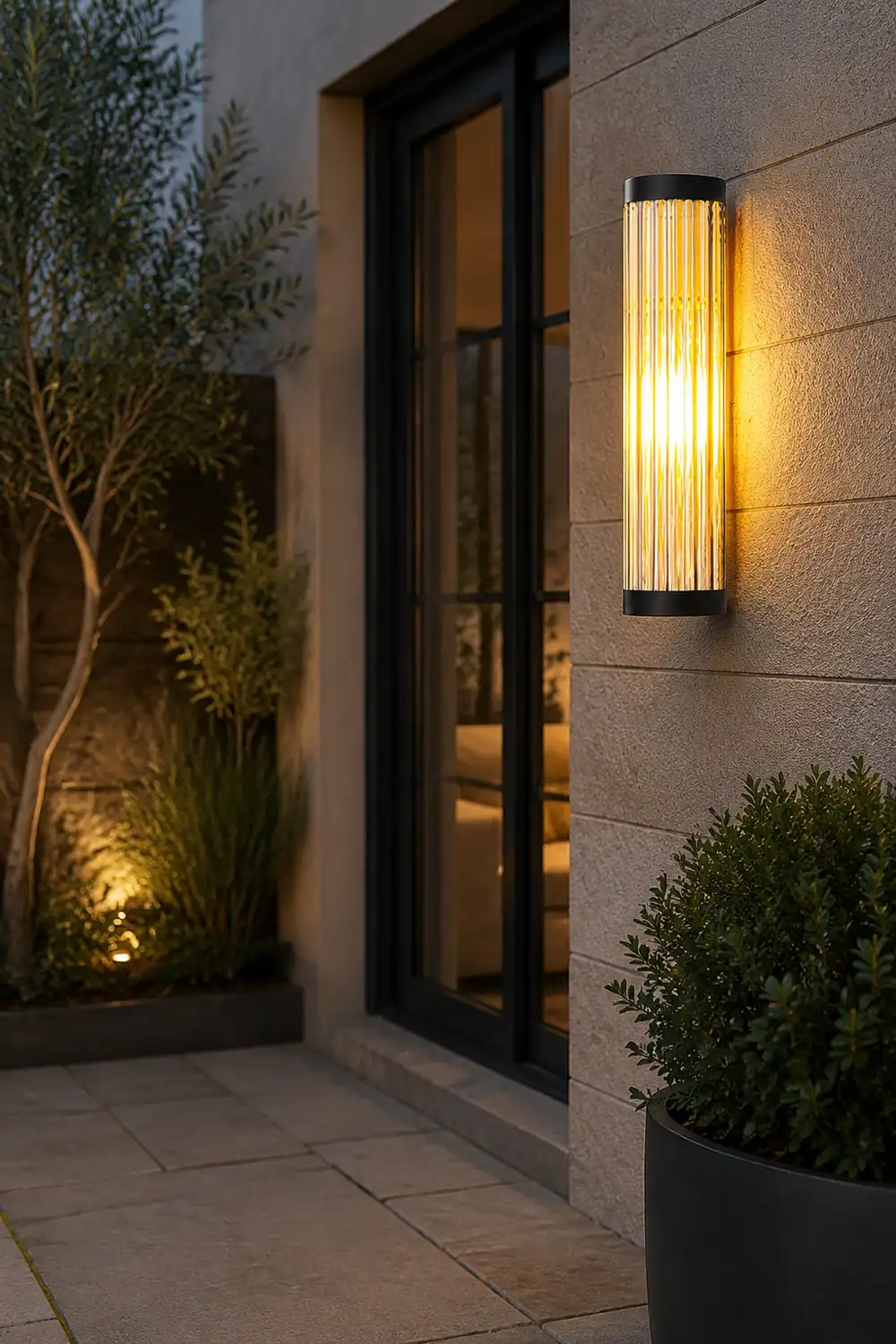 Orr Modern Semi-Cylindrical Metal/Glass Outdoor Wall Lamp, Black - Lumpaz