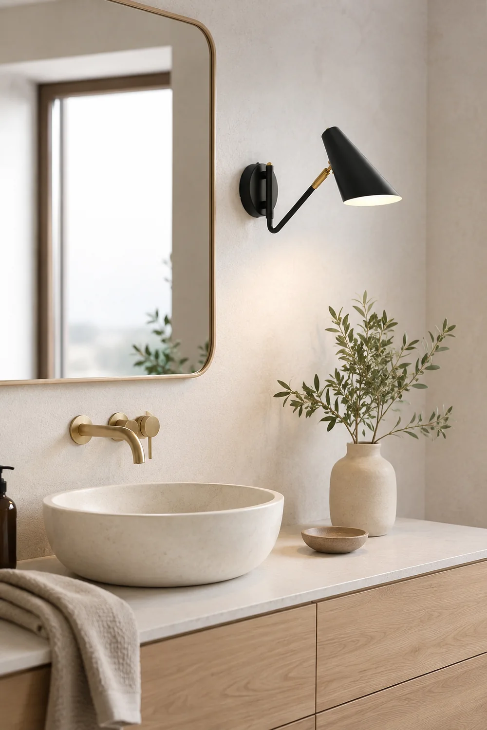 Brady Rotatable Wall Lamp, Black & White & Gold, Bedroom - Lumpaz