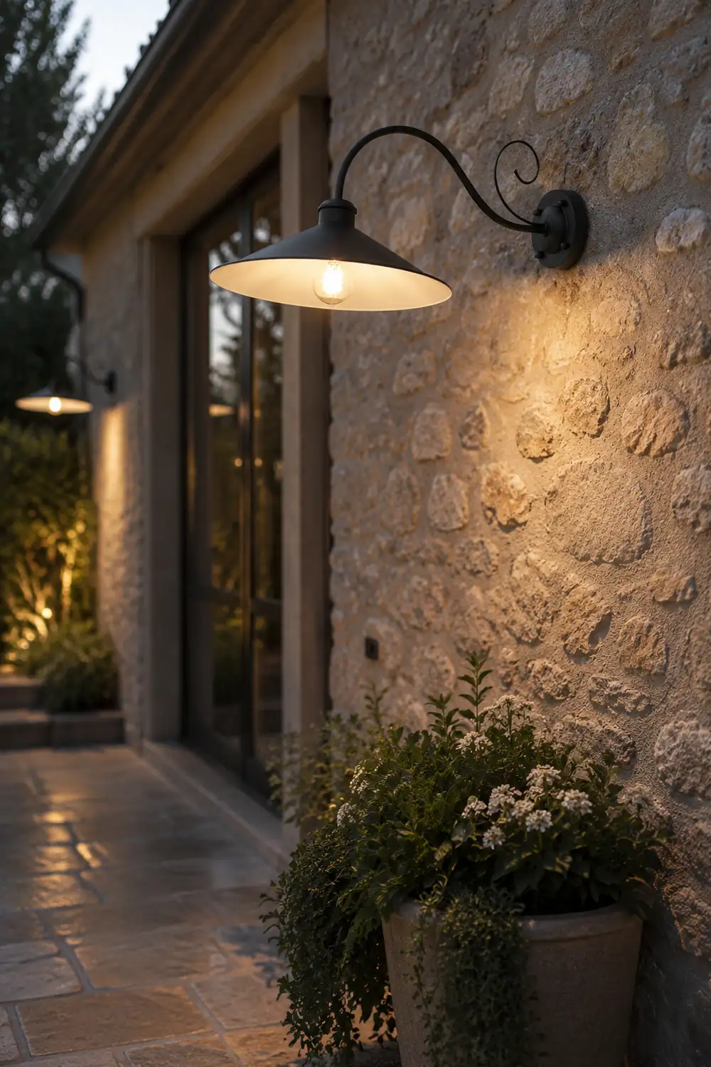 Alessio Vintage Cap-shaped Metal Outdoor Wall Lamp, Black/Antique Silver - Lumpaz