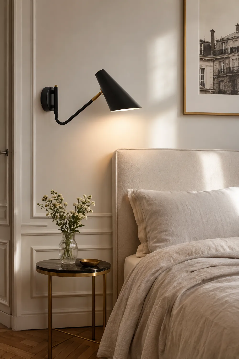 Brady Rotatable Wall Lamp, Black & White & Gold, Bedroom - Lumpaz