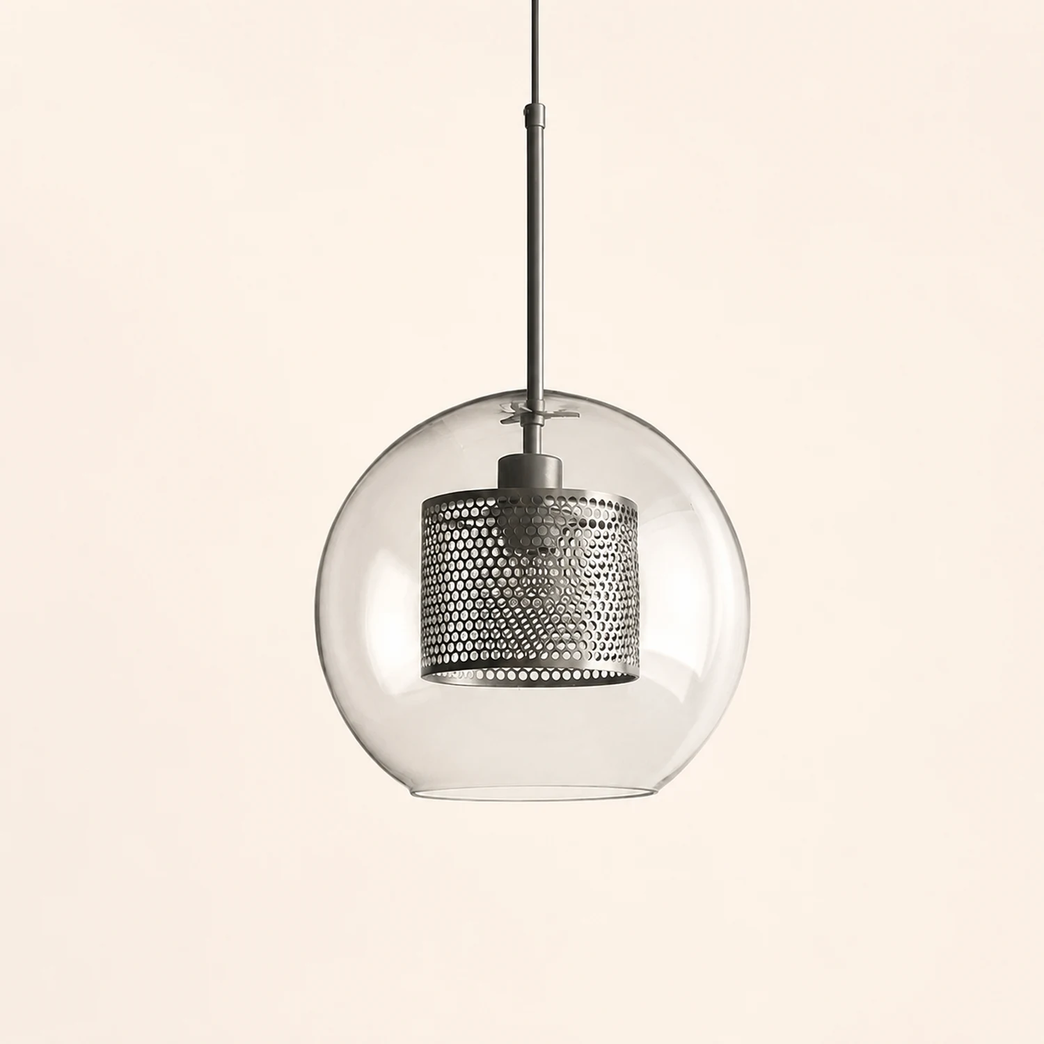 Oneal Contemporary Golden Pendant Light, Metal/Glass, Globe/Cylindric - Lumpaz