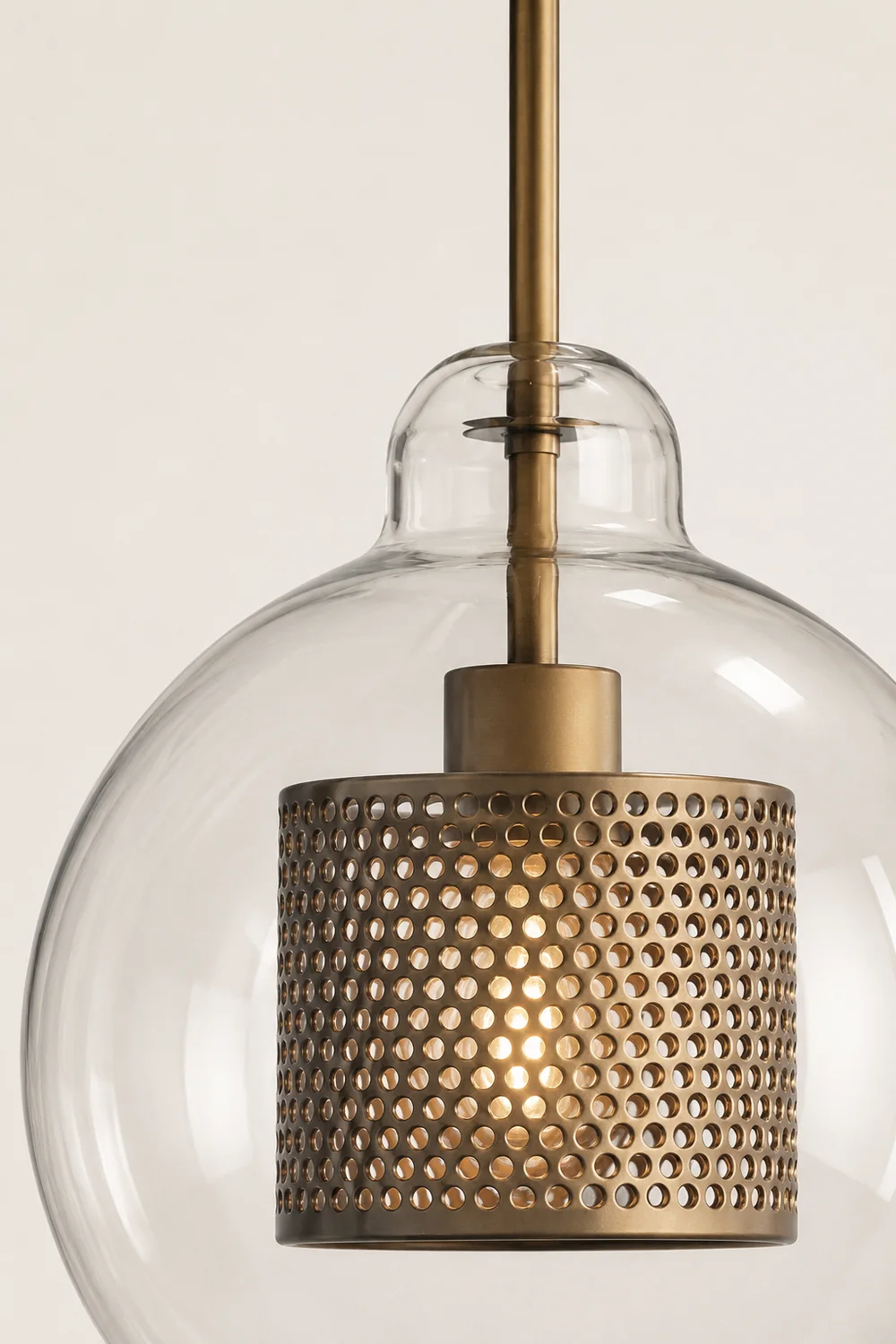 Oneal Contemporary Golden Pendant Light, Metal/Glass, Globe/Cylindric - Lumpaz