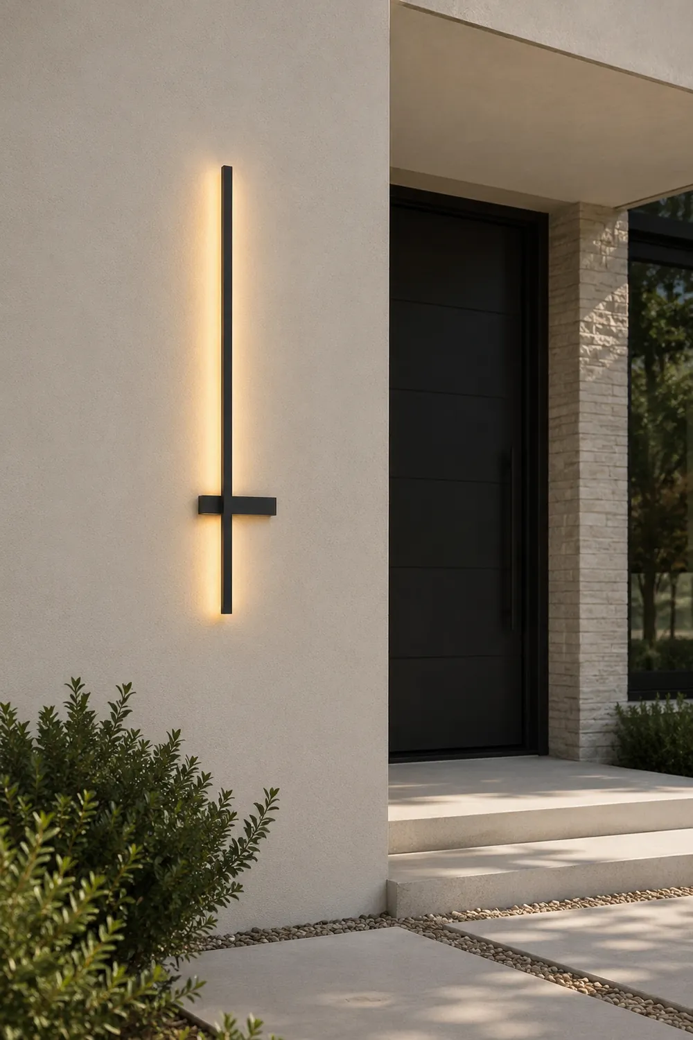 Edge Minimalist Duo-Linear Metal Outdoor Wall Lamp, Black - Lumpaz