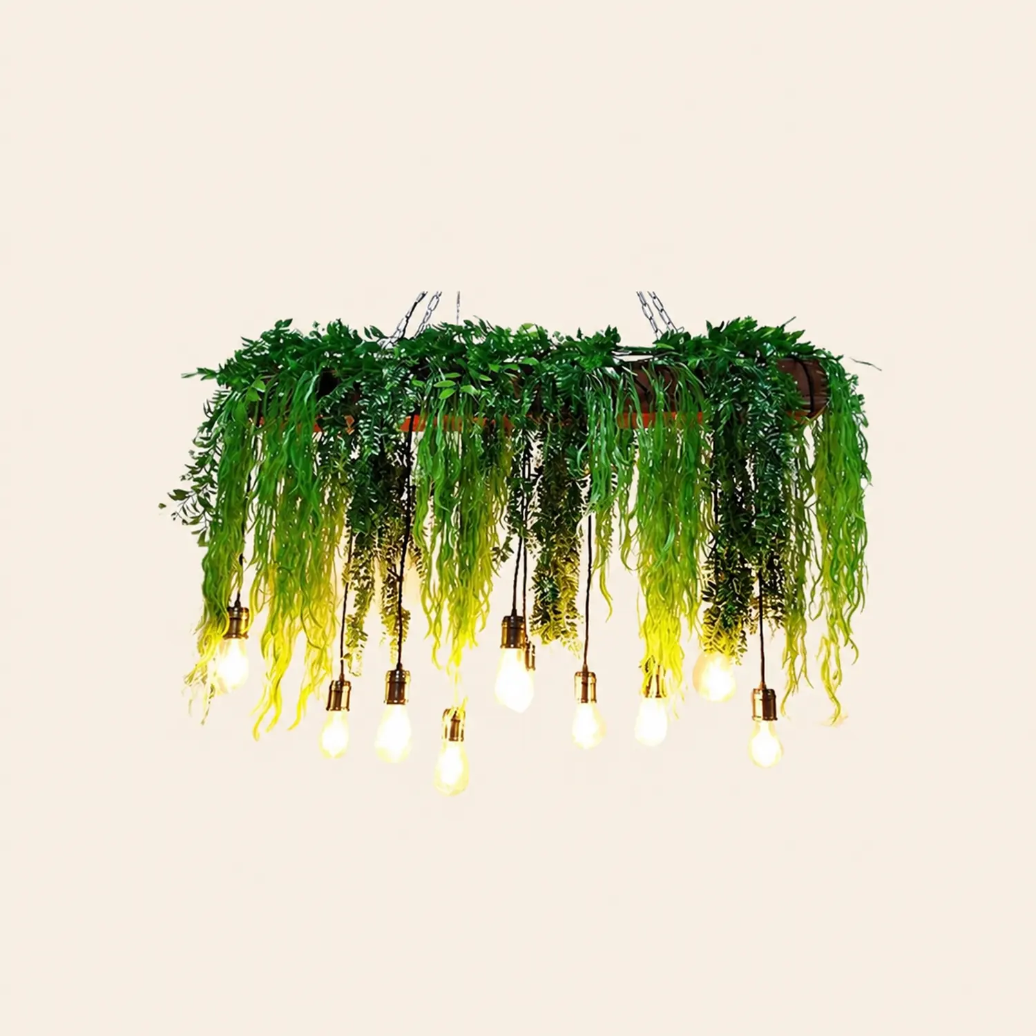 Nest Natural Decorative Rectangular Plant Metal Pendant Light Green - Lumpaz