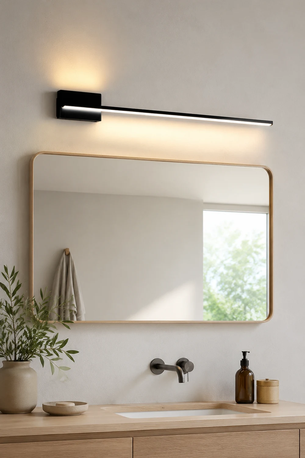 Edge Minimalist Linear Metal Vanity Wall Light Black Bathroom - Lumpaz