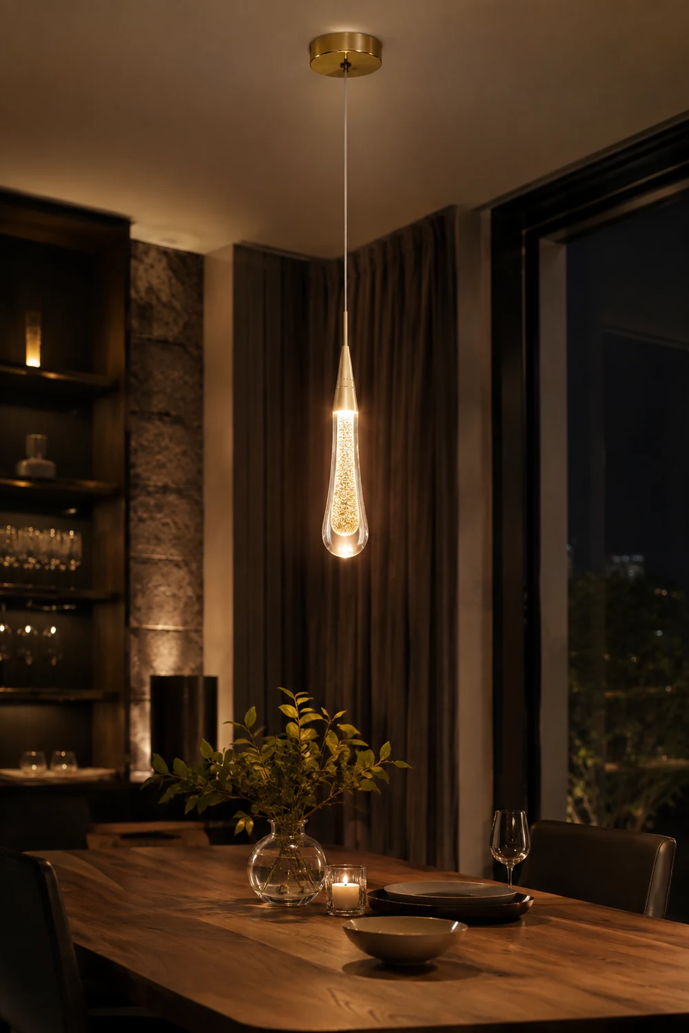 Hailie Teardrop Gold Pendant Light Crystal Metal Bedroom - Lumpaz