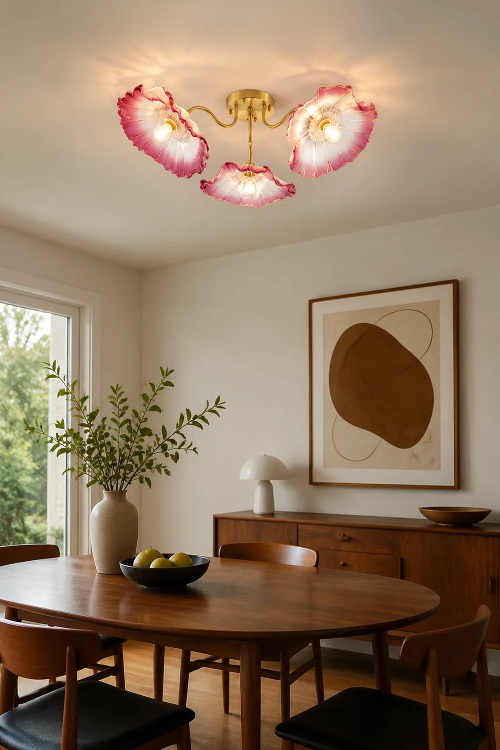 Hailie Modern Flower Ceiling Light  Metal/Glass Clear/Pink Bedroom - Lumpaz