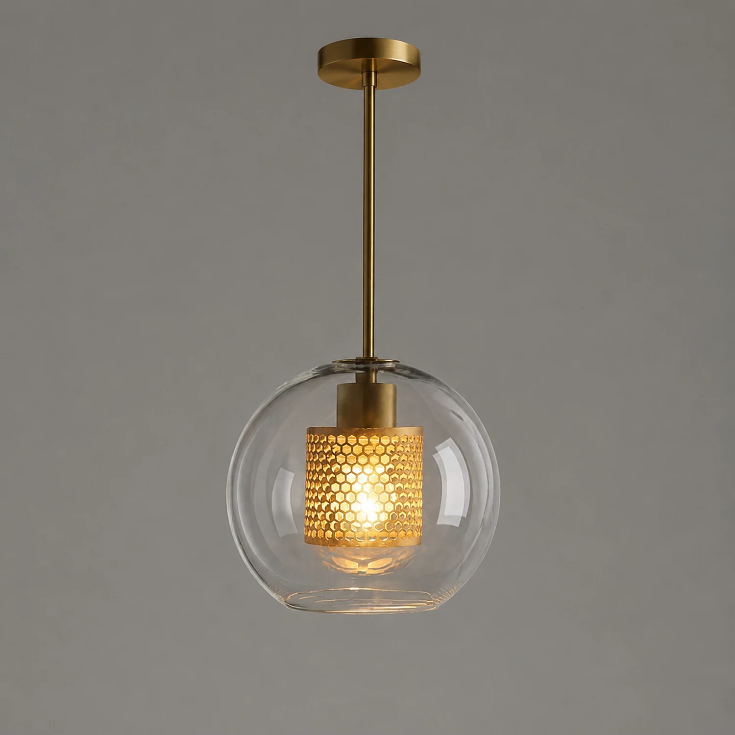 Oneal Contemporary Golden Pendant Light, Metal/Glass, Globe/Cylindric - Lumpaz