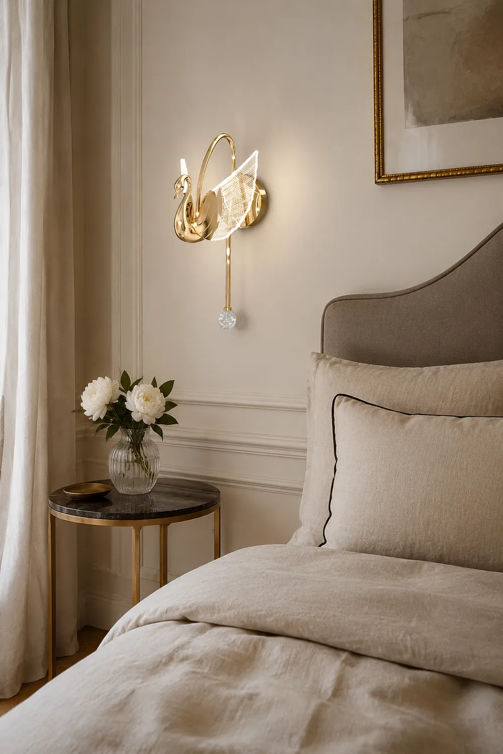 Kady Art Deco Swan Acrylic/Metal Wall Lamp, Gold/Rose Gold - Lumpaz
