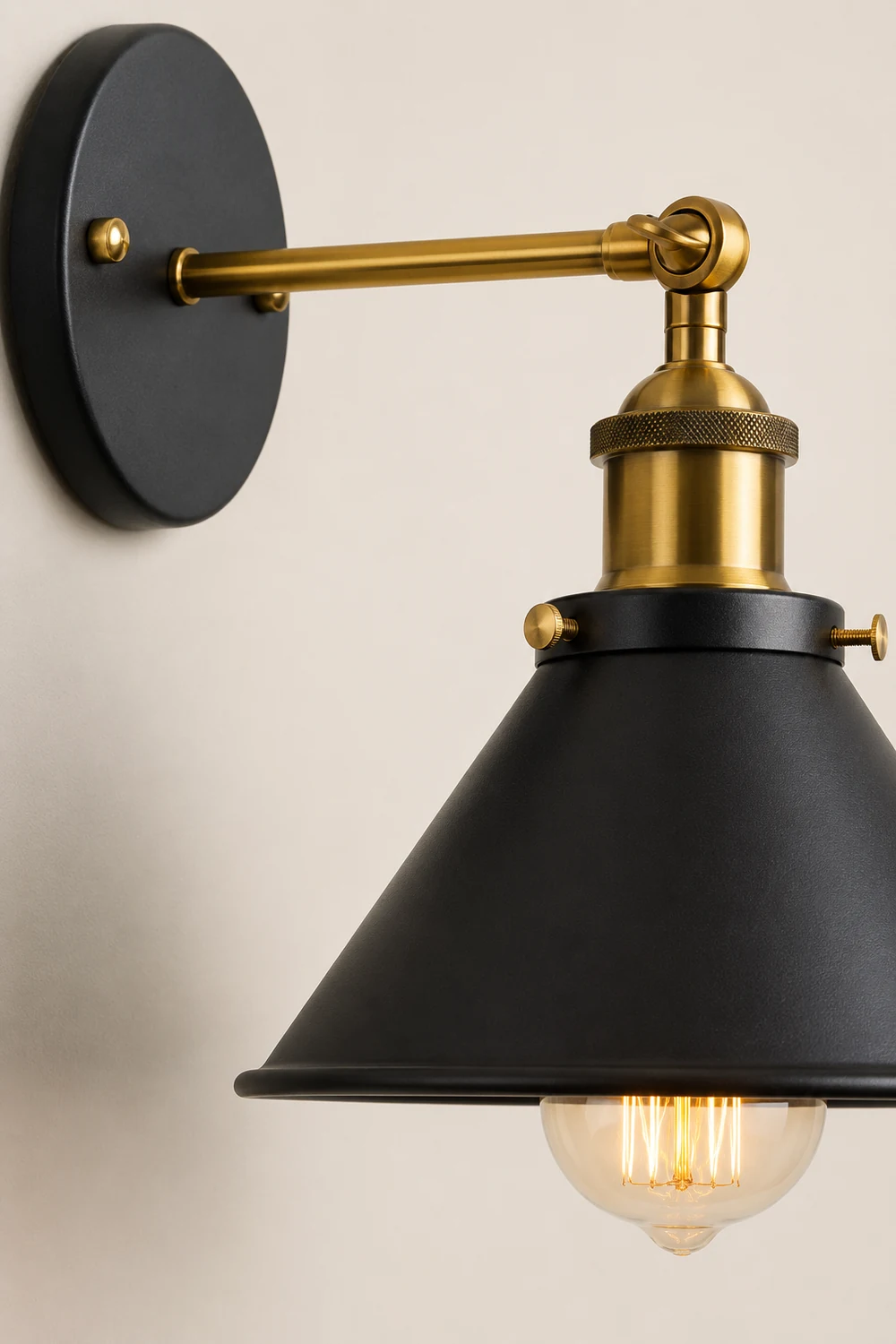 Brady Industrial Vintage Cone Metal Hanging Wall Lamp, Black/Gold/Silver - Lumpaz