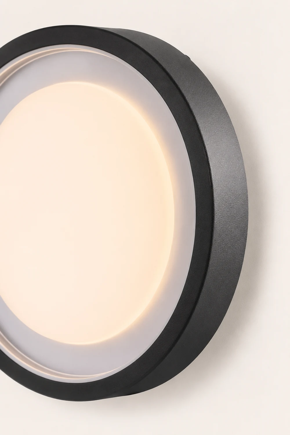 Orr Modern Circular Disc Shape Metal Outdoor Wall Lamp, Black - Lumpaz