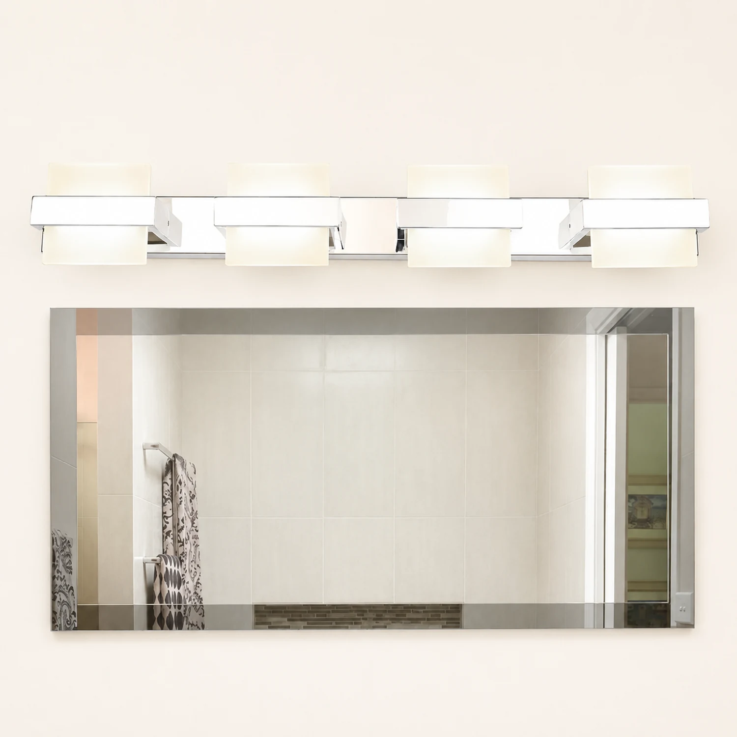 Leigh Modern Square Metal/Acrylic Wall Lamp, Silver, Bathroom - Lumpaz