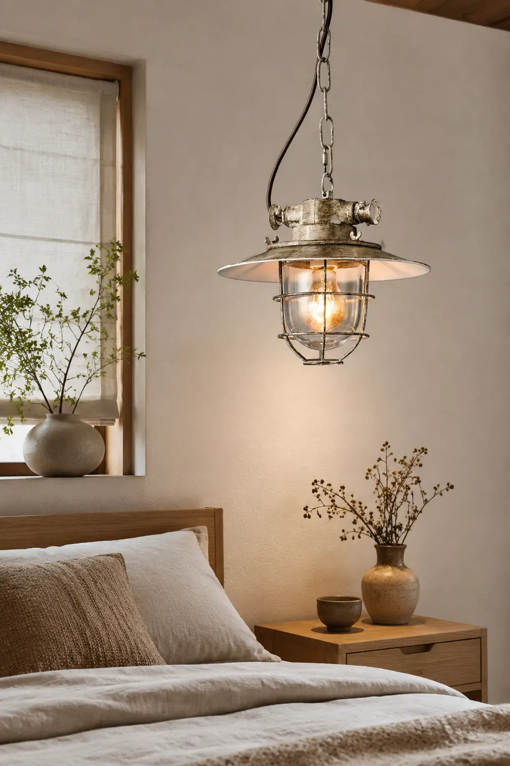 Alessio Industrial Metal/Glass Pendant Light White/Blue Bedroom - Lumpaz