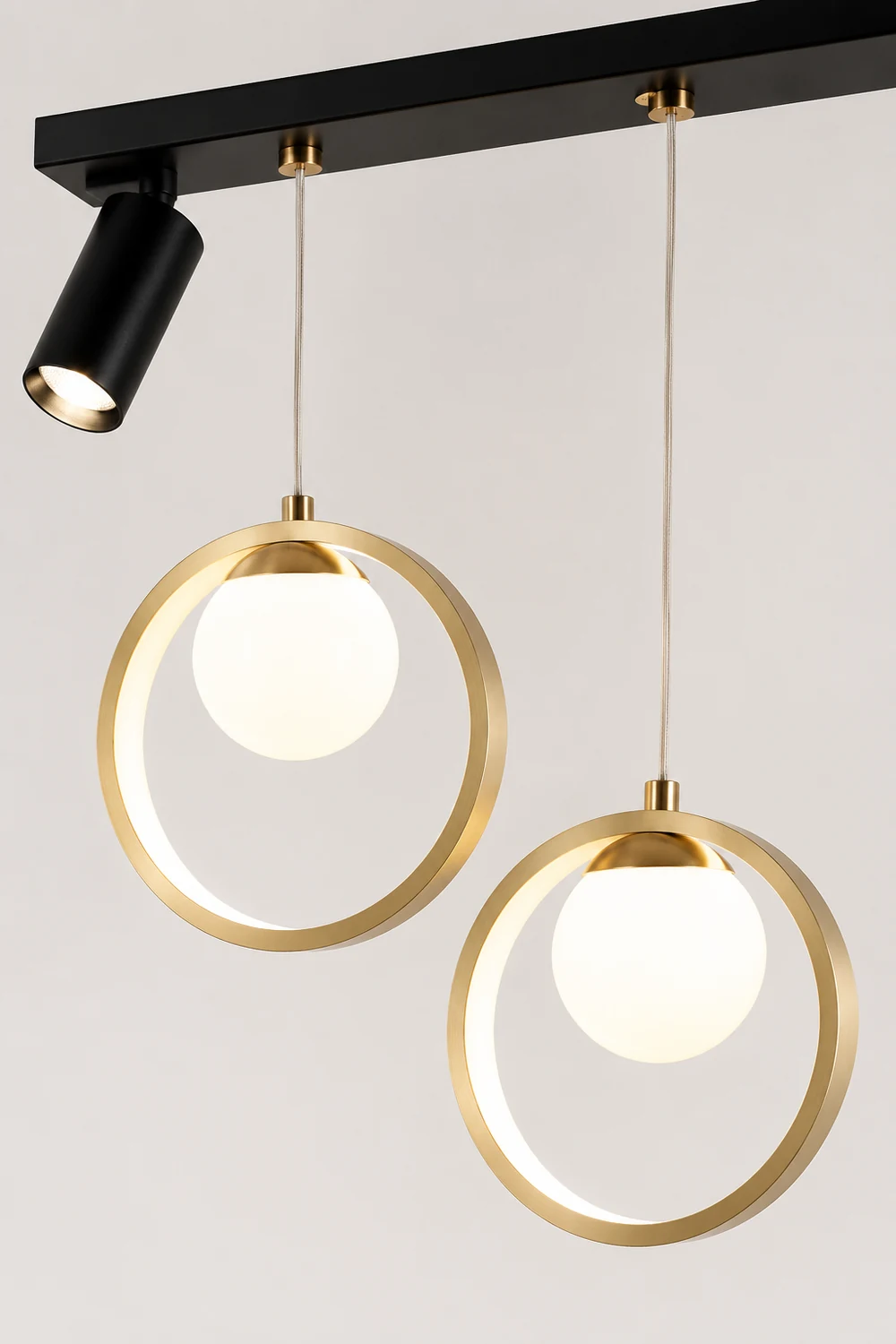 Madina Modern Metal Multi Ring Pendant Light With Spotlight, Glass/Metal - Lumpaz