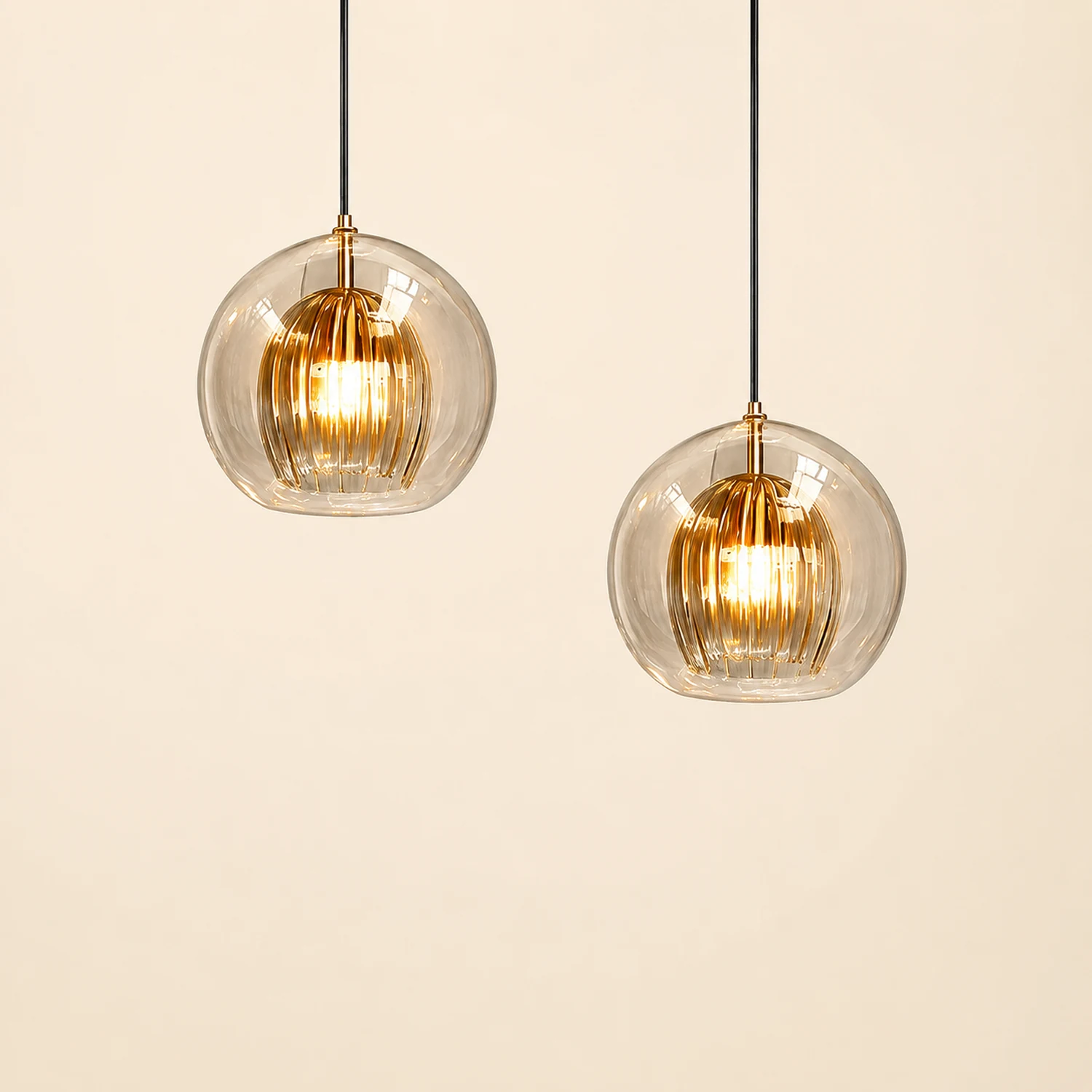 Hailie Nordic Glass Globe Pendant Light Clear/Amber Bedroom - Lumpaz
