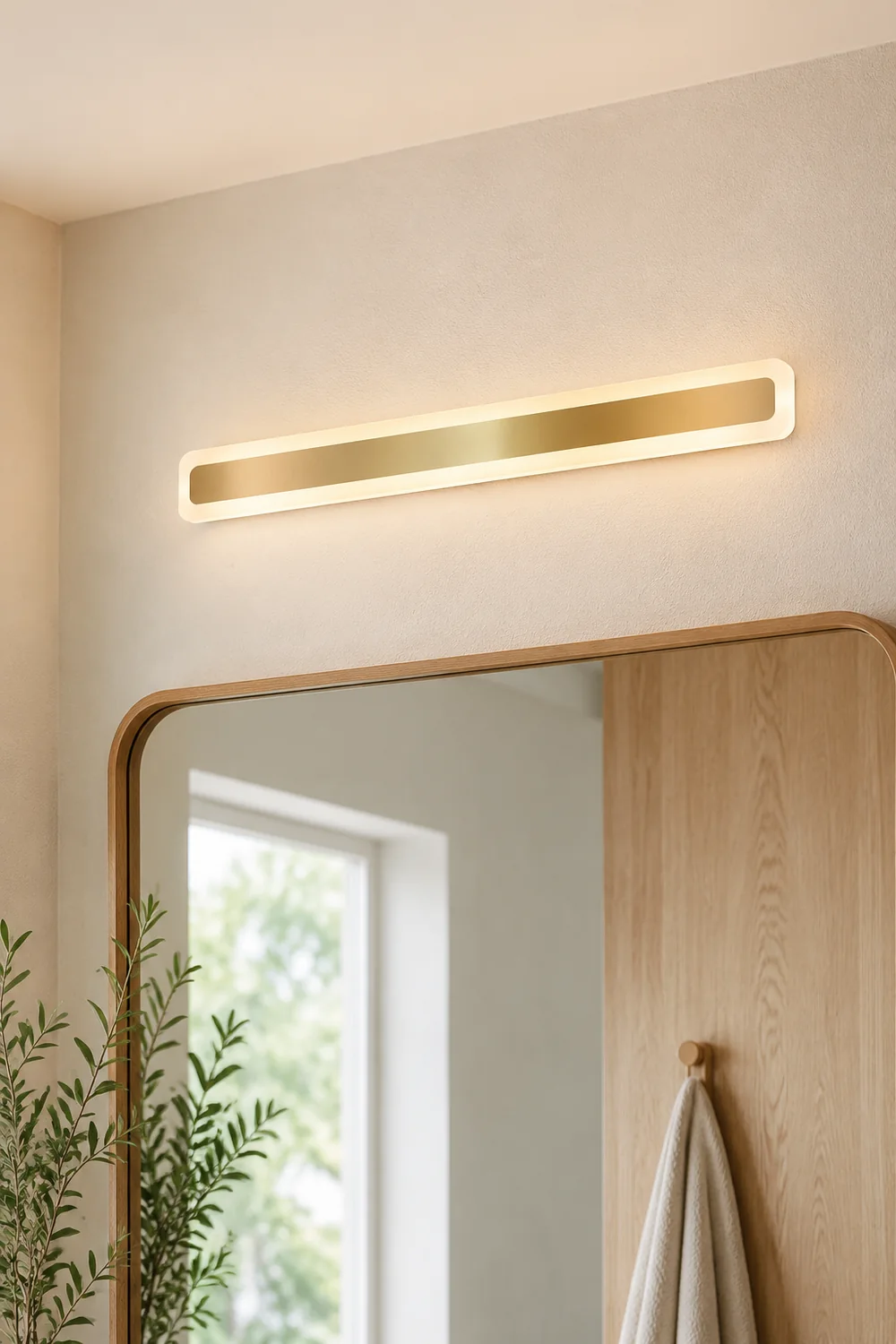 Leigh Modern Rectangular Vanity Mirror Front Wall Lamp, Gold - Lumpaz