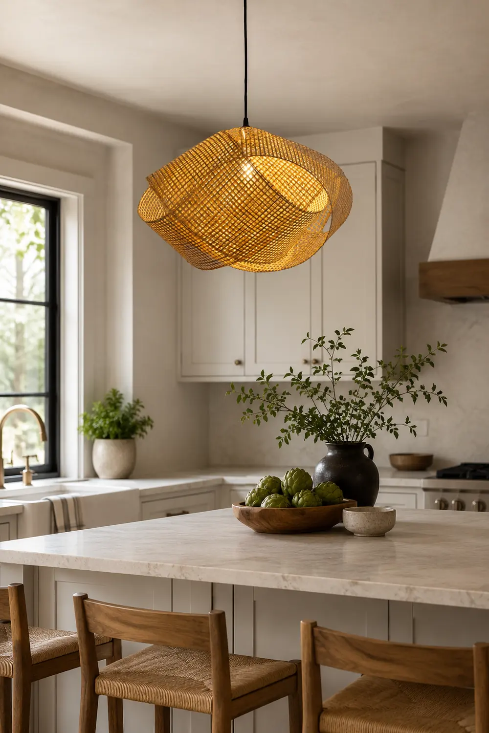 Ritta Modern Twist Rattan Pendant Light Wood Living Room - Lumpaz