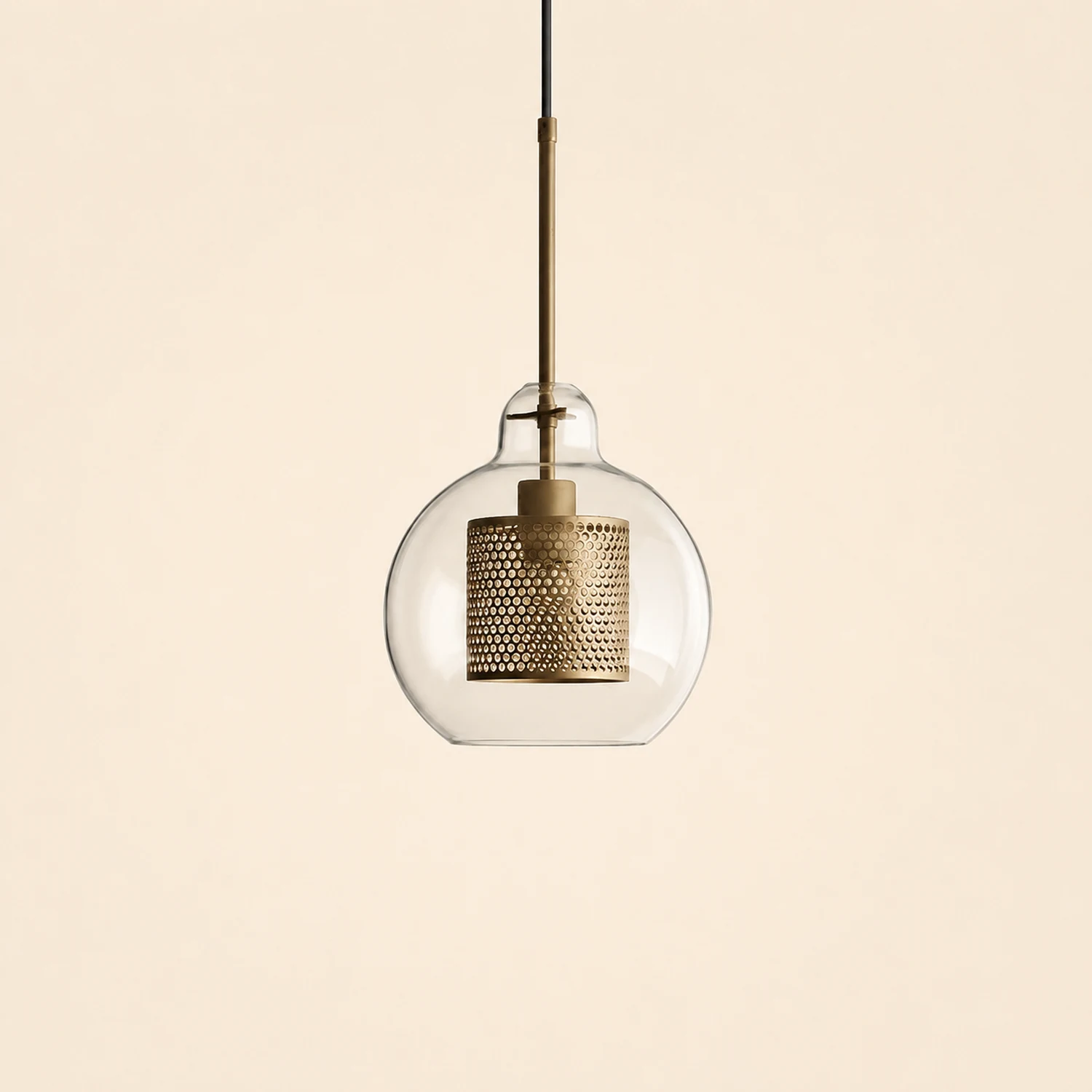 Oneal Contemporary Golden Pendant Light, Metal/Glass, Globe/Cylindric - Lumpaz