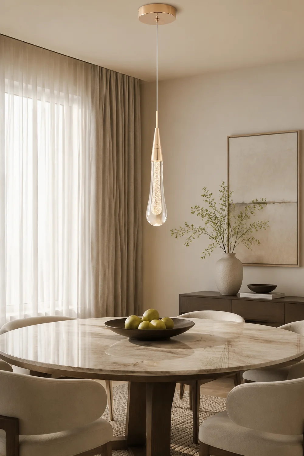 Hailie Teardrop Gold Pendant Light Crystal Metal Bedroom - Lumpaz