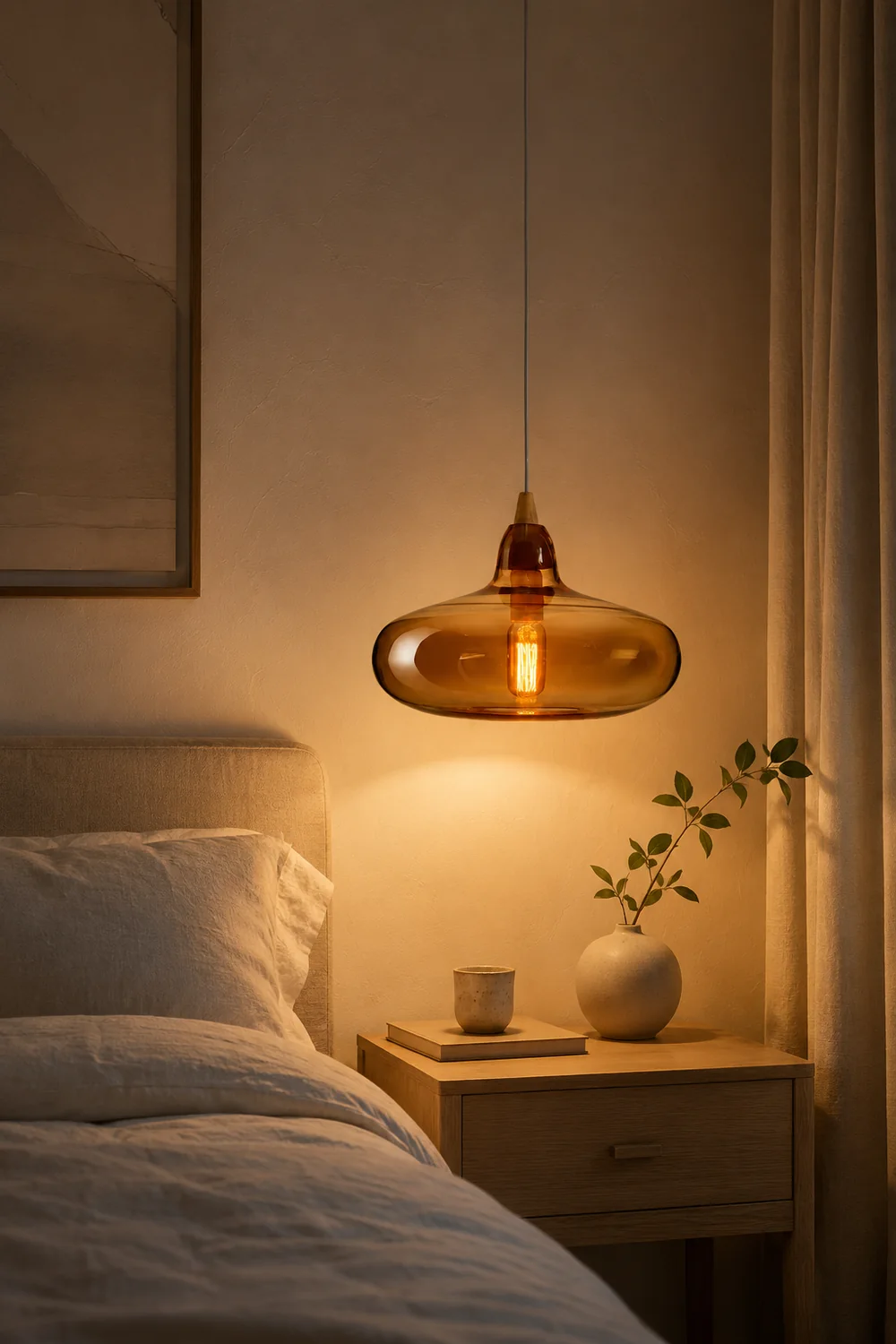 Hailie Modern Art Amber Pendant Light Glass Metal Bedroom - Lumpaz