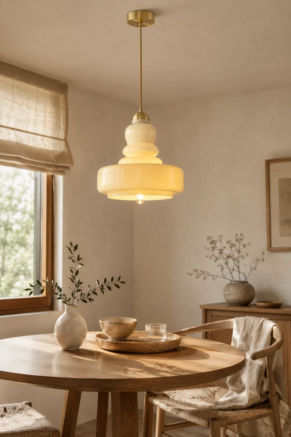 Morandi French Modern Kitchen Pendant Light Beige Glass/Metal Living Room - Lumpaz