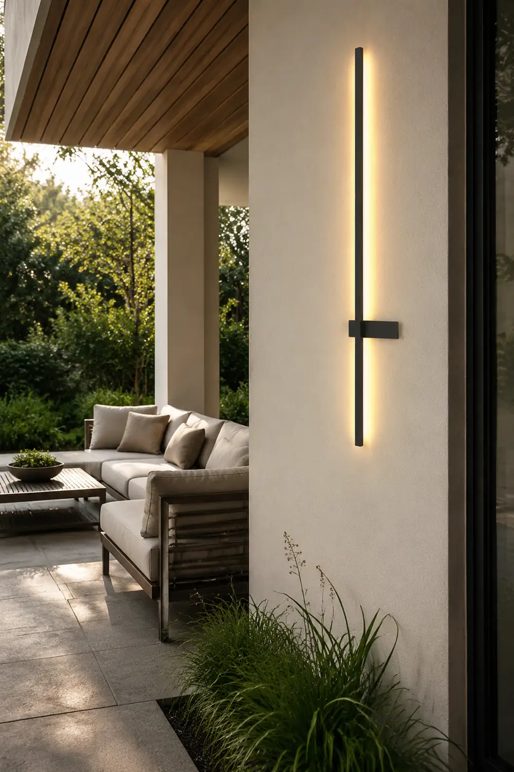 Edge Minimalist Duo-Linear Metal Outdoor Wall Lamp, Black - Lumpaz
