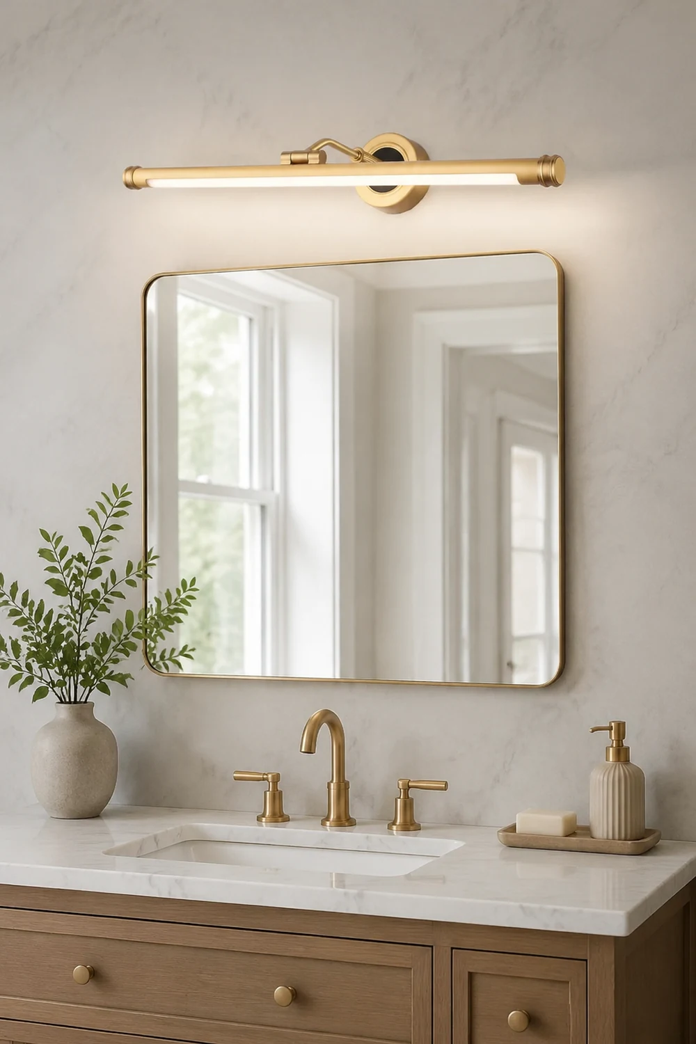 Leigh Vintage Linear Metal/Acrylic Wall Lamp, Brass, Bathroom - Lumpaz