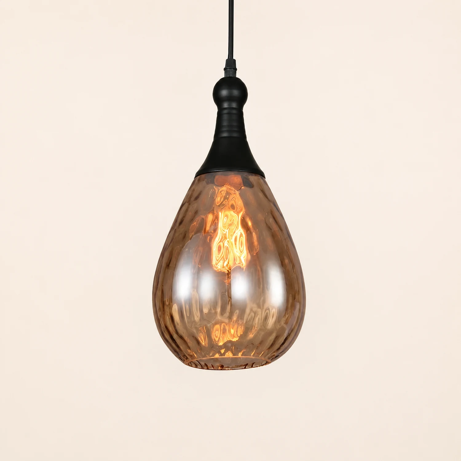 Avi Industrial Teardrop Glass Pendant Light, Black/Brass - Lumpaz