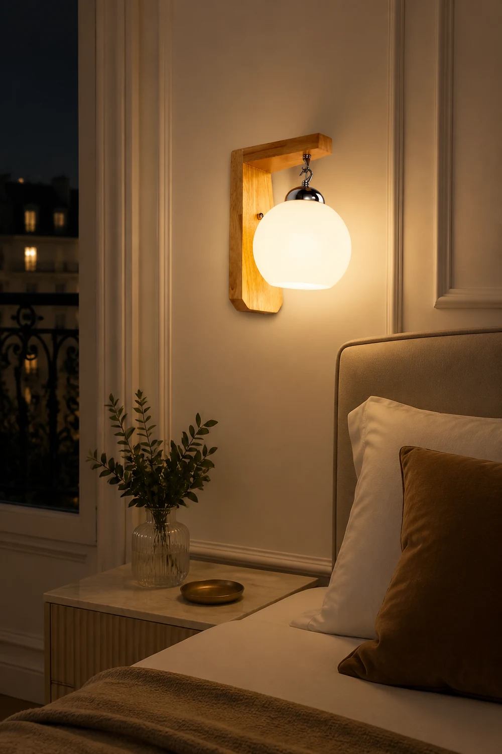 Ozawa Nordic Globe Glass/Wood Vanity Wall Light, Living Room - Lumpaz