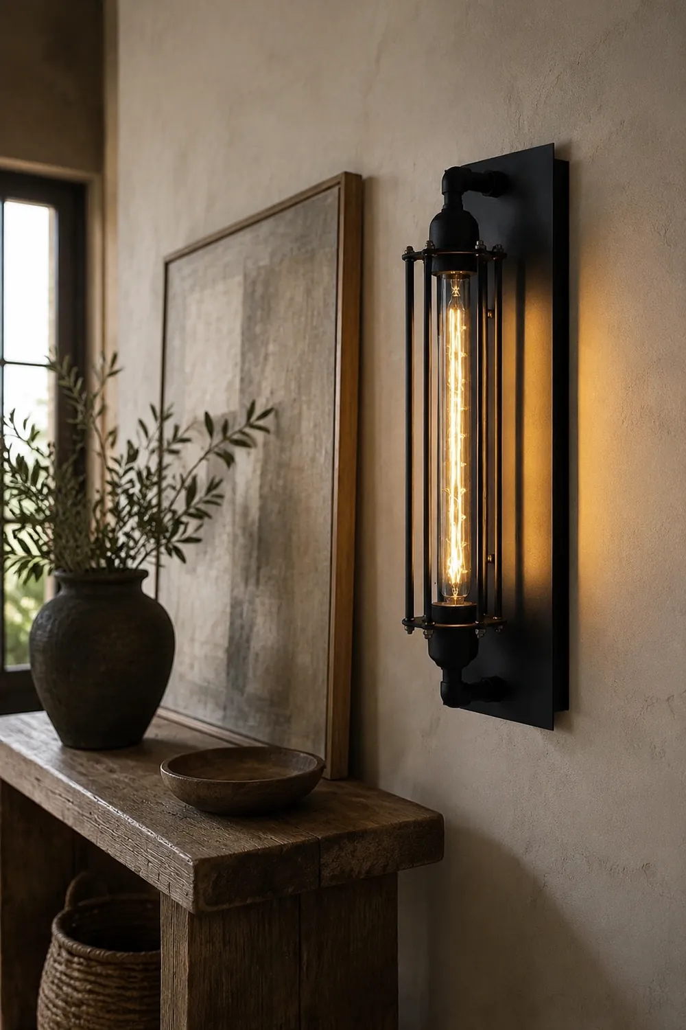 Orr Industial Rectangular Metal/Glass Wall Lamp, Black - Lumpaz