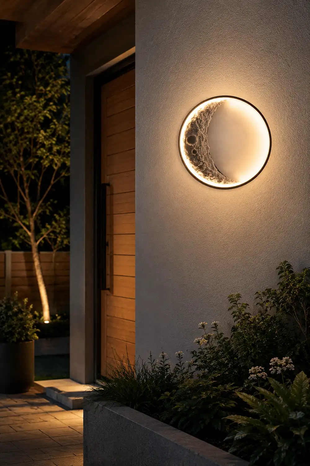 Elif Outdoor Wall Lamp Moon Modern, Led, Black, Courtyard - Lumpaz