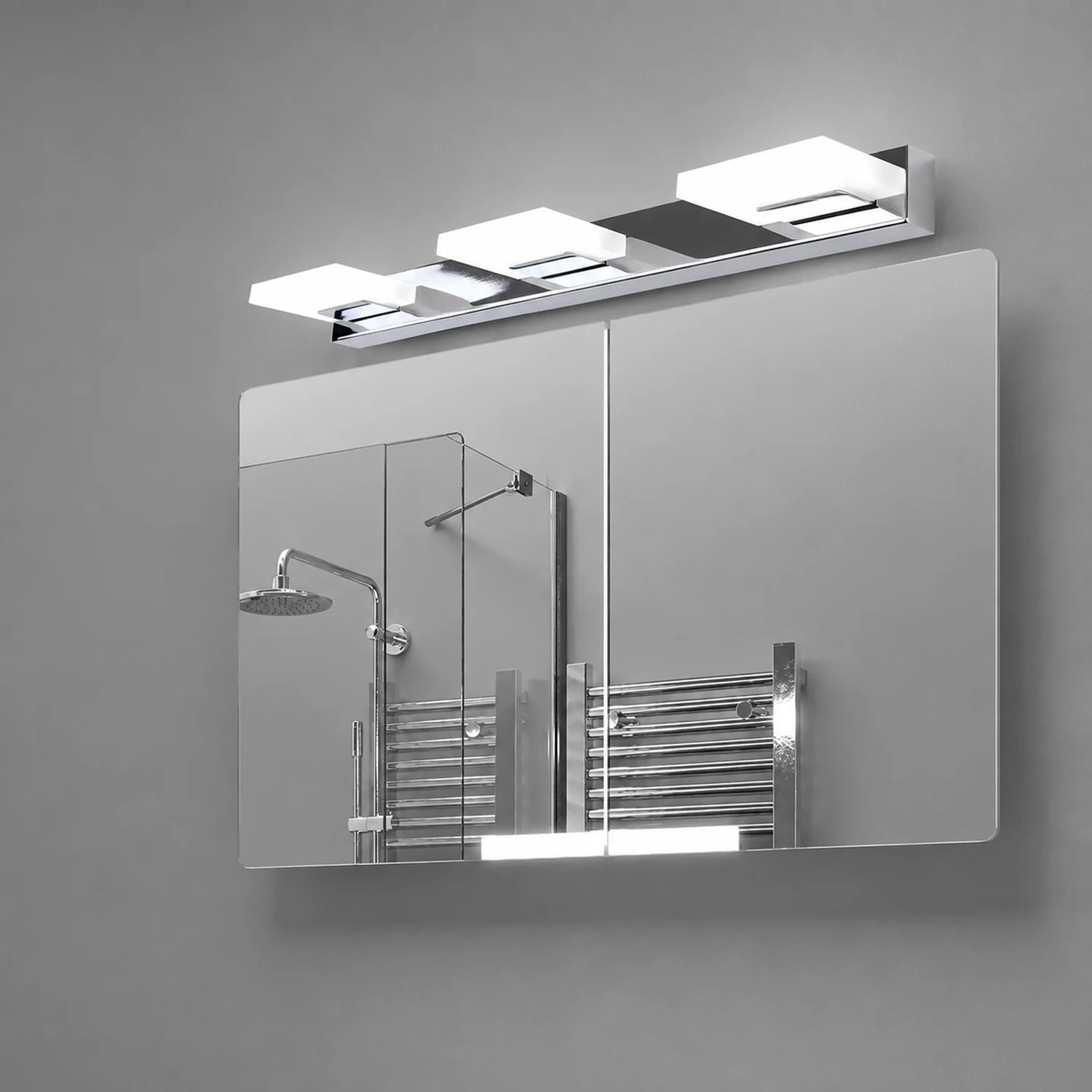 Leigh Modern Square Mirror Front Vanity White Metal Wall Lamp - Lumpaz
