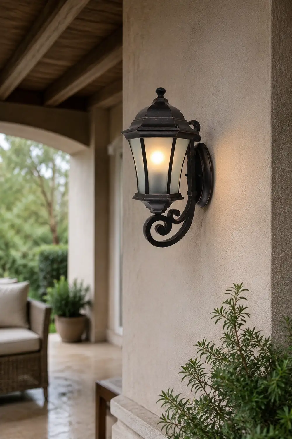 Alessio Vintage Lantern Metal/Glass Outdoor Wall Lamp, Black - Lumpaz