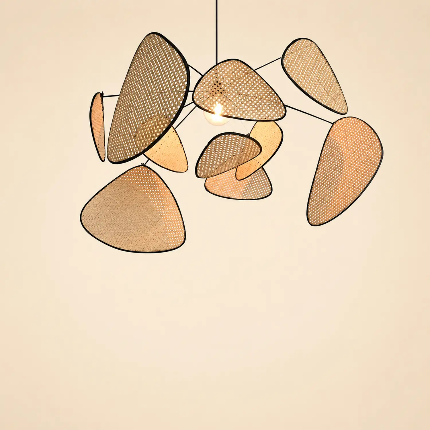Ritta Pendant Light Leaf Grid, Rattan/Metal, Bedroom - Lumpaz